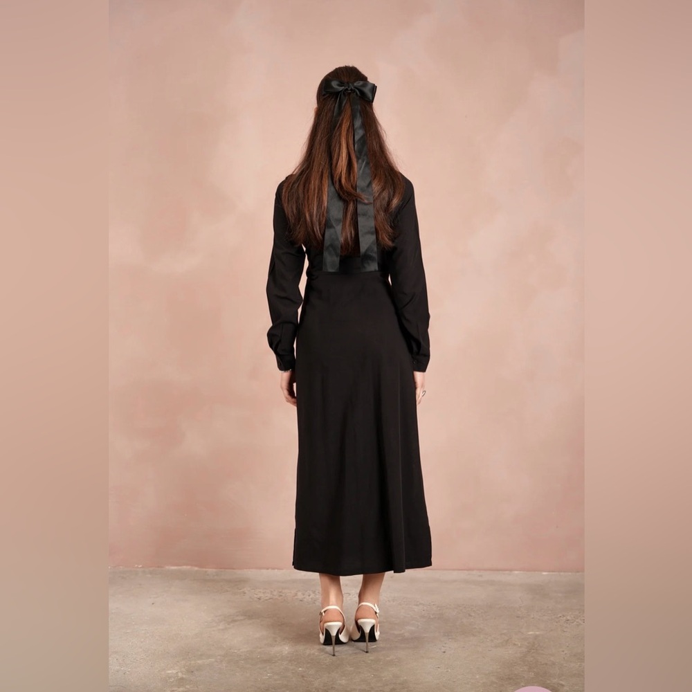 Button-Front Black Tie-Waist Maxi Jumpsuit - Picture 3 of 3